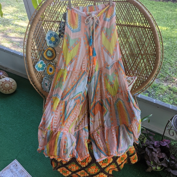 Z&L Pants - ZLEurope Z&L Bohemian Chic Beach Pants Bright Neon Hippie Tiered Pants Small?